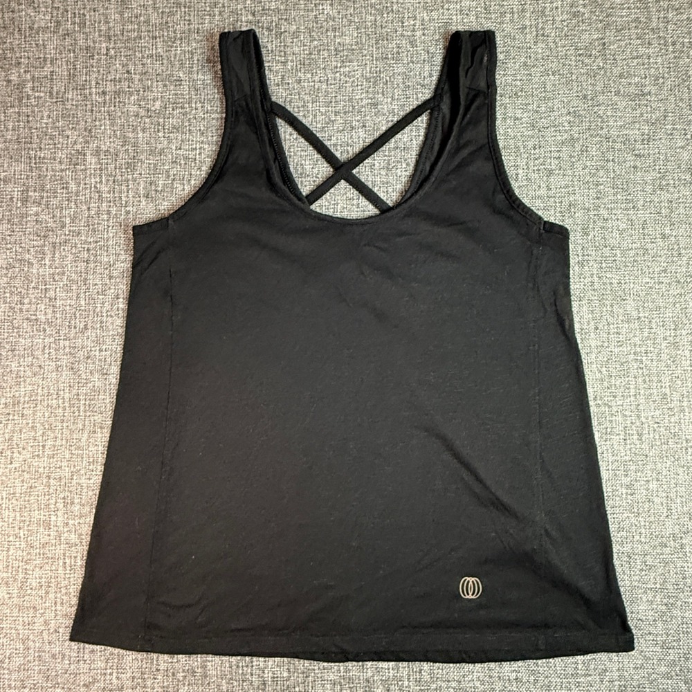 Women Balance Tank‎ Top | Size S | Black Strappy Criss Cross Back Mesh Athletic
